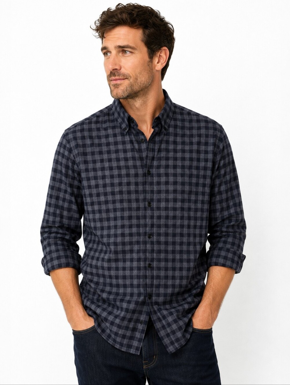 Mizzen+Main Blue Check Performance Button Down Shirt XL Trim Fit Made in USA